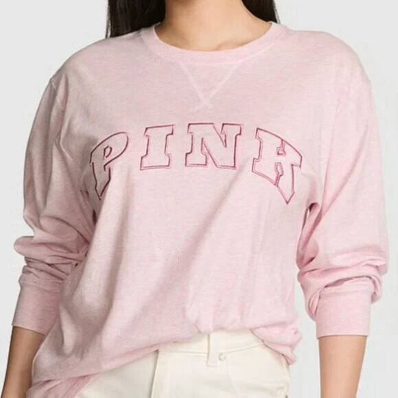 PINK Campus Cotton Long-Sleeve Shimmer Tee Shirt - NWT - Picture 1 of 6